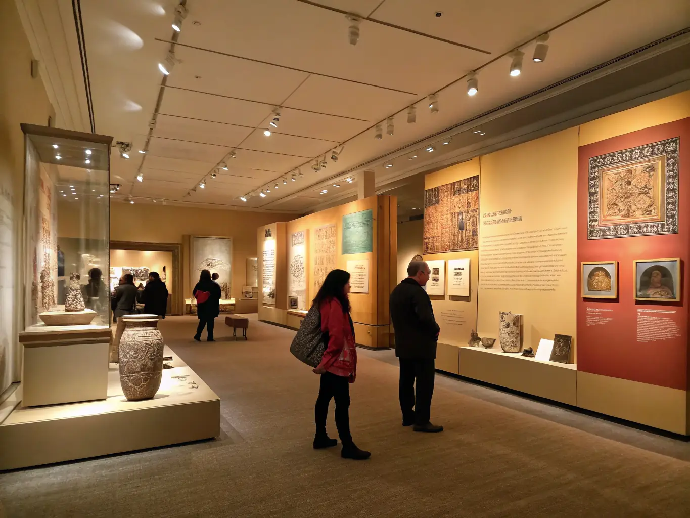 A vibrant photo of an exhibition showcasing historical artifacts, with visitors of all ages admiring the displays.